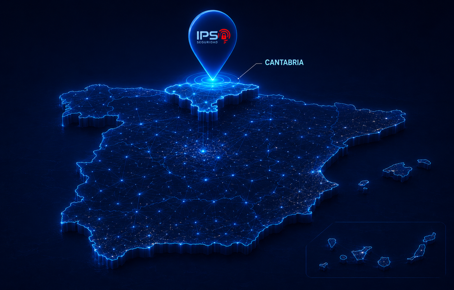 Mapa de España destacando Cantabria, sede de IPS Seguridad