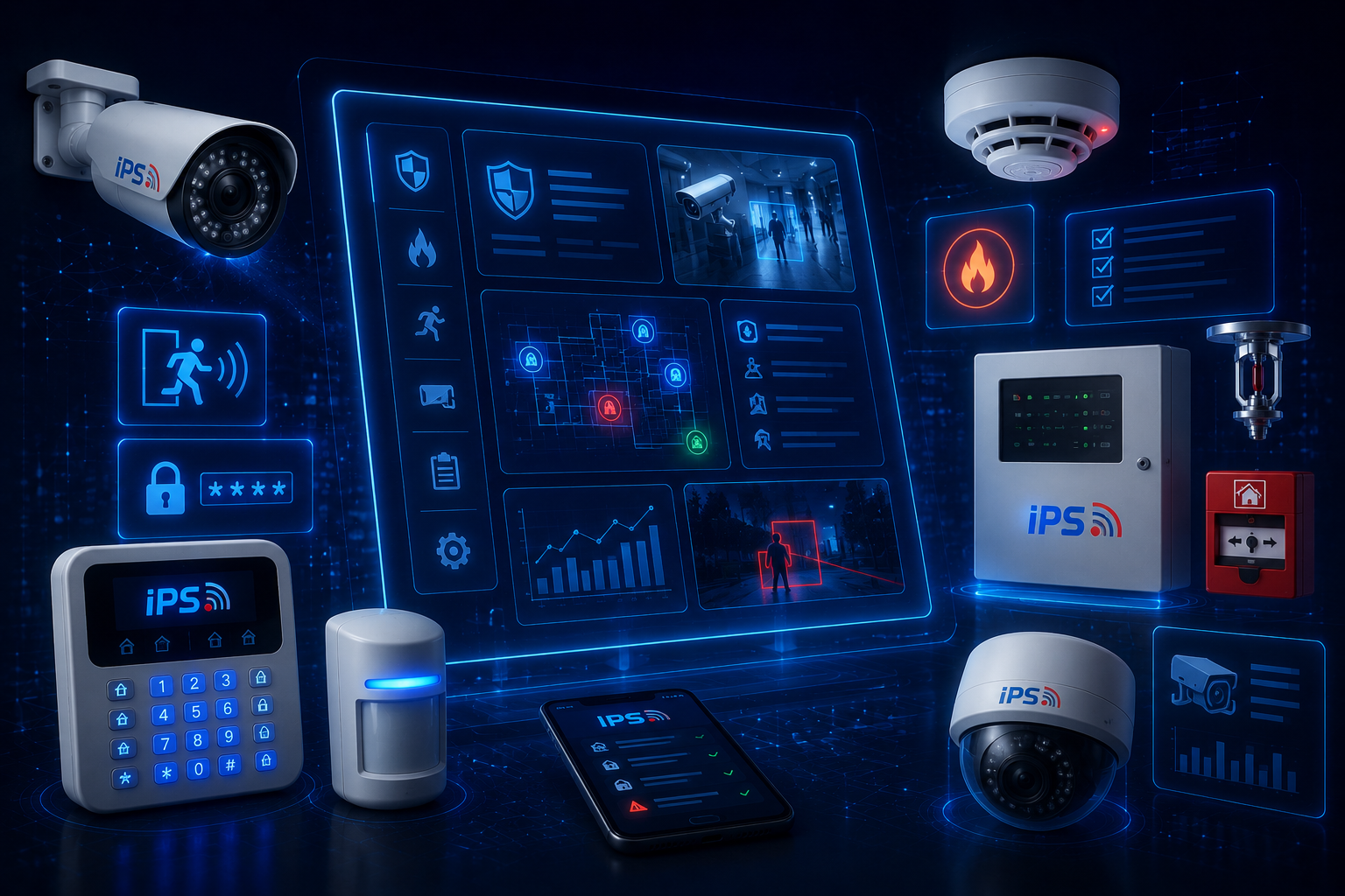 Panel de seguridad e incendios IPS con videovigilancia y detección